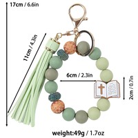 Porte-clés bracelet en perles de silicone avec pompon en cuir PU, breloque croix biblique, pendentif pour sac à main femme