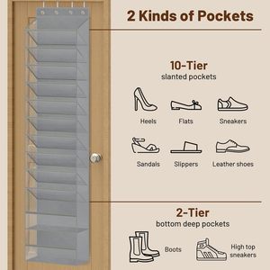 12 Tier Over The Door <b>Shoe</b> Organizer Breathable Mesh Hanging Rack For Closet <b>Storage</b> <b>Shoe</b> Holder Fit 24 Pairs - Product Image 4