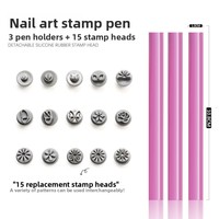 Stylo de stamping pour nail art, stylo tampon en silicone, stylo de transfert, outil DIY personnalisé pour la peinture à pois, les motifs floraux et le graffiti sur ongles, ensemble de 15 pièces