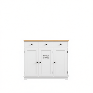 Armoire de rangement de cuisine blanche, 3 portes, 3 tiroirs, style farmhouse, autoportante - Product Image 1