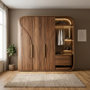 Armoire moderne en bois massif de style japonais avec coiffeuse intégrée, meuble de rangement personnalisable pour chambre à coucher - Product Image 1
