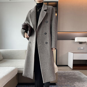 Made in China di alta qualità su misura di alta qualità Vicuna Alpaca sconvolto per mantenere caldo cappotto doppiopetto in Cashmere a maniche lunghe con lacci - Product Image 4