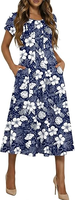 Robe longue tropicale à fleurs pour femmes à manches courtes, idéale pour les vacances à la plage au quotidien. Fabriqué en tissu climatisé.