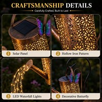 Arrosoir solaire en gros avec piquet lumineux, décoration de jardin extérieure en métal unique avec effet cascade LED