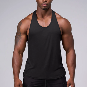 Individuelles Logo, solides, gewebtes, athletisches, leichtes Performance-Tanktop aus Bambus, ärmellos, schnelltrocknend, für das Training, mit Muskelrücken und abgerundetem Saum - Product Image 2