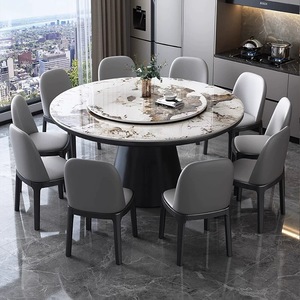 Mesas de Comedor Redondas Contemporáneas con Tapa de Piedra Sinterizada con Patrón de Mármol Gris y Base de Pedestal Grande para Muebles de Comedor - Product Image 1