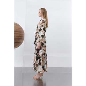 Elegant Women's Belted Patterned Chiffon Dress A-Line <b>Wrap</b> And <b>Tie</b> Natural Waist Collarless Breathable Long Maxi Dress - Product Image 2