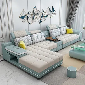 Ensemble de canapés en cuir pour le salon, canapé-lit en forme de L, canapé-lit en forme de L, meubles de luxe, tissu en velours