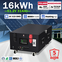 Batterie au lithium 48V 51.2V 314Ah 16kWh en stock en Pologne, pack de batteries solaires LiFePO4 Plug-and-Play avec BMS JK V19 pour stockage d'énergie