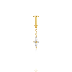 Joyería de Lujo para Piercing Corporal de Plata de Ley S925 Chapada en Oro, con Línea Vertical Invisible y Rosca Interna, Parte Trasera Plana - Product Image 3