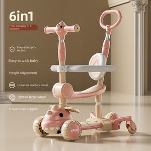 Patinetes para Niños con Asiento Trasero, Patinetes de Empuje con Barra de Protección, Ruedas Universales, Plegables, con Luces y Música - Product Image 2