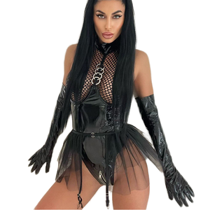 USA Hot Selling Erotic Sexy Women's Latex Lingerie Garters Set <strong>PU</strong> Leather <strong>Bodysuit</strong> with Panties Catsuit Sexi Underwear% - Product Image 1