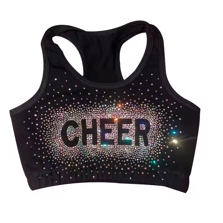 Beautiful Rhinestone Cheer Practice Sports Bra Lightweight Cheerleading Tank Tops Breathable Uniforms for Girls' Teams Wholesale