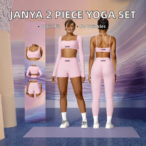 Ensemble de yoga 2 pièces Janya 2026 pour femme : Leggings de sport unis, soutien-gorge de sport sans bretelles et short taille haute - Product Image 2
