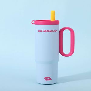 Gobelet de voyage Macaron avec poignée 24oz 720ml, Mug à double paroi avec couvercle et paille, Antidérapant, OEM ODM, Style coloré - Product Image 4