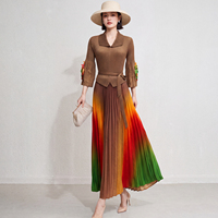 Robe plissée Miyake pour femme, qualité supérieure, style color block, coupe trapèze, motif floral 3D, manches 3/4, avec ceintures, vente en gros