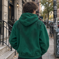 Sweat à capuche zippé intégral pour homme, coupe ample, épais, style streetwear, avec motif graphique, effet délavé et vieilli, personnalisable OEM