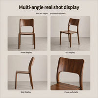 Chaise de salle à manger moderne en bois massif, finition noyer, dossier incurvé découpé, sans accoudoirs, tabouret d'appoint pour cuisine, bureau, café, restaurant