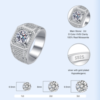Bague de fiançailles en moissanite 2Ct pour homme en argent sterling 925 avec coupe carrée ronde et brillante