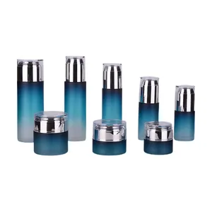 Botella de vidrio para cosméticos, juego de botellas redondas, color azul degradado, 100ml, fabricante chino