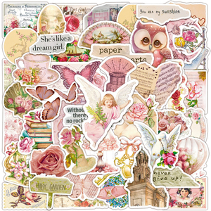 50 pièces Vintage rose Collage Graffiti autocollants pour ordinateur portable <span class=keywords><strong>livre</strong></span> décor esthétique ferraille <span class=keywords><strong>de</strong></span> papier mignon fille autocollant - Product Image 1