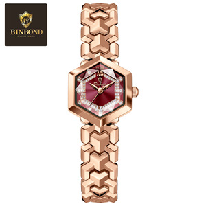 Binbond Octagonal Quartz Watch Rose Gold Women's Waterproof Analog 30M Metal Case Stainless Steel <b>Bracelet</b> N113 - Product Image 5