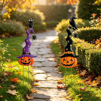 Chapeau de sorcière étoilé OEM ODM avec araignée, décorations d'Halloween effrayantes, piquet de jardin, décoration de pelouse