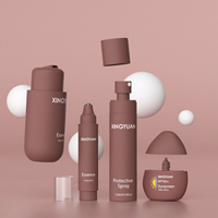 Ensemble d'emballages cosmétiques marron mat XINGYUAN pour sérum, spray solaire 50ml 120ml, flacon airless à bille pour essence de soin, personnalisable