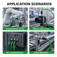 Câble réseau CAT5E 4 conducteurs M12 IP67 étanche avec connecteur aviation 4P et harnais d'automatisation industrielle doré, direct usine