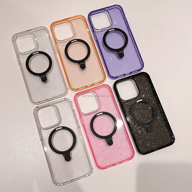 Cute Clear Liquid Glitter Transparent Magnet Ring Sublimation Shock Proof Phone Case for Iphone 16Pro Max Cell Phone Cover