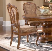 Ensemble de table à manger ronde traditionnelle américaine avec 4 chaises à dossier capitonné en tissu