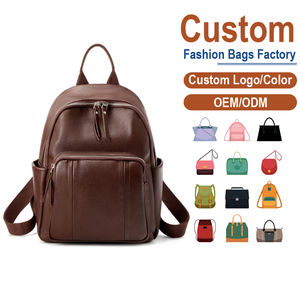 Sac à dos en cuir véritable de qualité supérieure - Marron vintage pour femme, double fermeture éclair, multi-poches, OEM/ODM pour les marchés européens et américains - Product Image 1