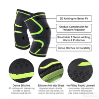 Genouillère de compression respirante en tricot 3D avec protection avancée, soutien à ressorts en nylon et élasthanne pour la gym, le fitness et les sports de plein air