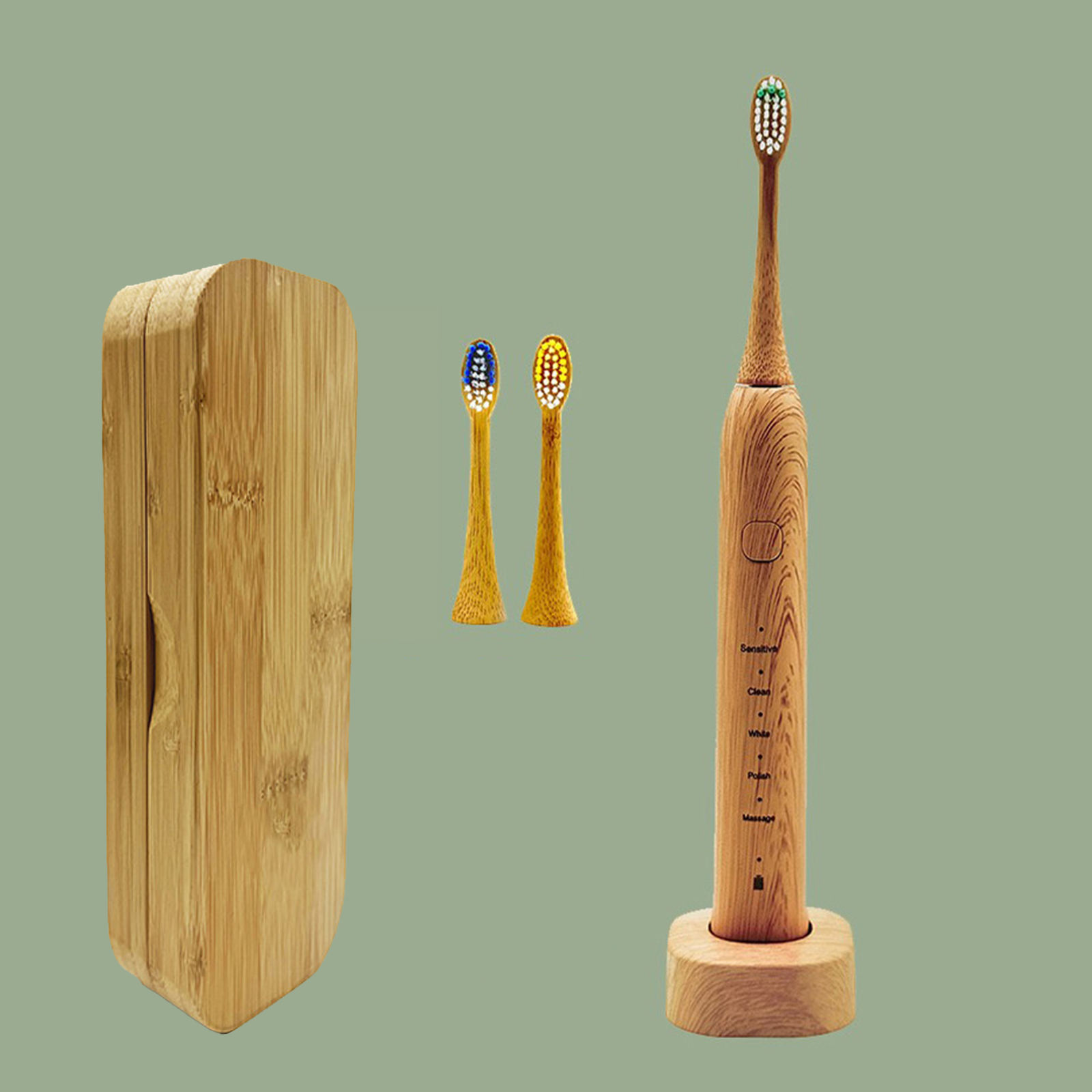 Brun (2 brosse avec chargement sans fil et boîte en bois)