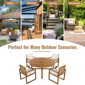 Ensemble <span class=keywords><strong>de</strong></span> meubles <span class=keywords><strong>de</strong></span> jardin modernes en bois d'acacia, table ronde extensible 5 places, chaises, pour cour - Product Image 2