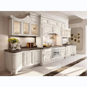 Mid-Century European style crave pillar white solid wood crave cabinet kitchen cabinets