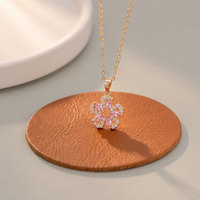 Kalung Bunga Minimalis Wanita Desain Mewah Unik Liontin Kuningan CZ Elegan Temperamen Rantai Klavikula Perhiasan