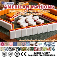 Ubin Mahjong Akrilik 4 Lapis Gaya Amerika Terlaris 160 Buah Desain Porselen Biru & Putih Portabel untuk Pertemuan Keluarga