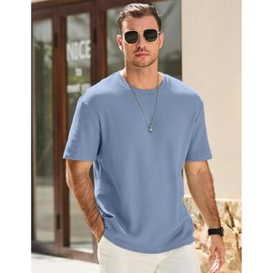 Camiseta FOXA para hombre, color sólido, cuello redondo, manga corta, tejido gofrado, transpirable, algodón y spandex. - Product Image 3