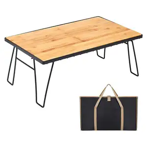 Meja lipat折りたたみ式竹ピクニックテーブルポータブル木製屋外折りたたみ式ミニワインピクニックテーブル