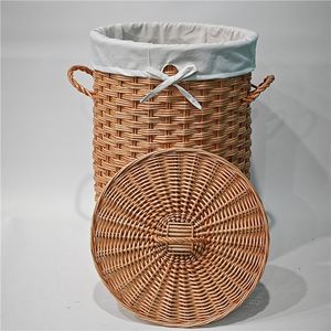 JY 2 Ensembles de Grands Paniers Ronds en Osier pour le Rangement des Vêtements, Panier à Linge en Jacinthe d'Eau et Rotin Tressé avec Couvercle - Product Image 5
