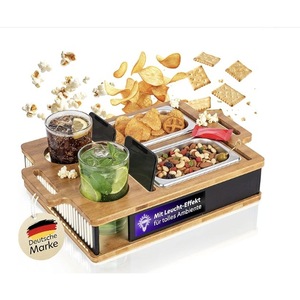 Solid Wood <b>Snack</b> Box With Compartments Remote And Phone Holder Wooden <b>Tray</b> Storage Organizer For Living Room - Product Image 1