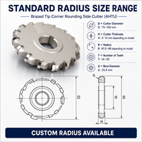 Fraise à rayonner en carbure, fraise à arrondir les coins, fraise latérale à pointe brasée, taille personnalisée pour l'usinage CNC des métaux