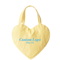 Tas Tote Kanvas Bentuk Hati Eco 16oz Kain Katun Organik Tas Belanja Bentuk Hati Tas Bentuk Hati Multiwarna Logo Custom