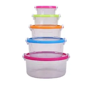 Contenedores de plástico con forma redonda para almacenamiento de alimentos, 5 unidades, color arcoíris