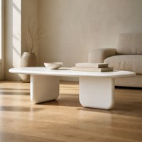 Table basse ovale laquée mate style crème, moderne et minimaliste, en forme de pilule, en MDF, avec plateau central pour salon