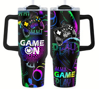 Gobelet de jeu 40oz en gros avec imprimé manette néon, tasse à paille avec poignée, vaisselle thermique sous vide pour joueurs d'e-sport et streamers