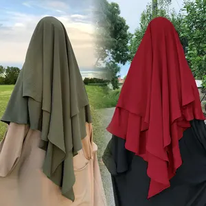 حجاب النساء المسلمات من القطن الخمار الشائع بالجملة وشاح كبير بطبقتين على الموضة العصرية للنساء