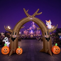 Arche Gonflable d'Halloween Thème Arbre Hanté avec Fantôme, Citrouille et Hibou Lumineux pour Décoration Extérieure de Jardin, Entrée ou Fête