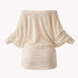 Top da <span class=keywords><strong>Donna</strong></span> Personalizzato in Puro Lino con Spalle Scoperte, Maniche a Pipistrello e Vita Arricciata, Colore <span class=keywords><strong>Beige</strong></span>, Stile Casual Elegante - Product Image 5